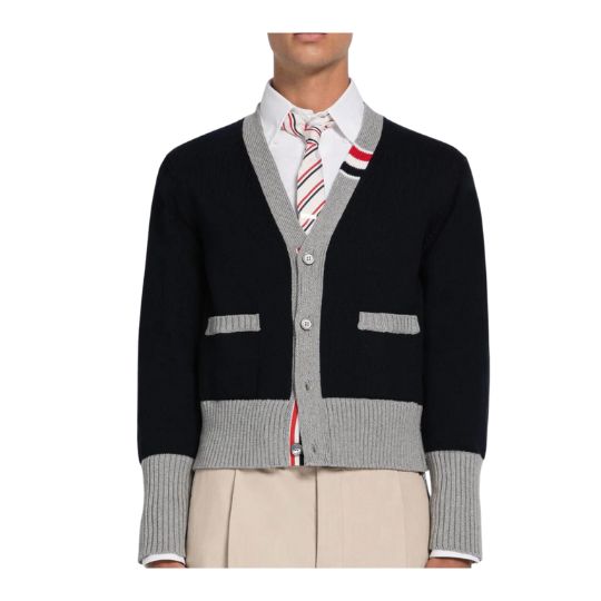 COTTON JERSEY STRIPE V-NECK CARDIGAN