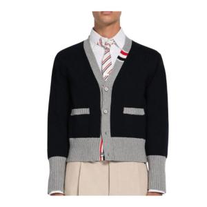 COTTON JERSEY STRIPE V-NECK CARDIGAN