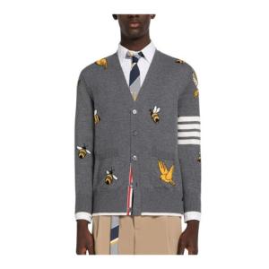 COTTON MERINO BIRDS AND BEES 4-BAR V-NECK CARDIGAN