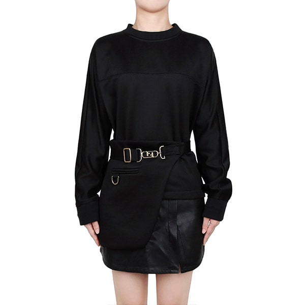 Black Buckle Belt Cropped Sweatshirt