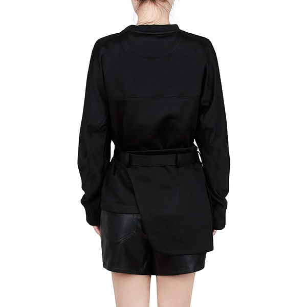 Black Buckle Belt Cropped Sweatshirt