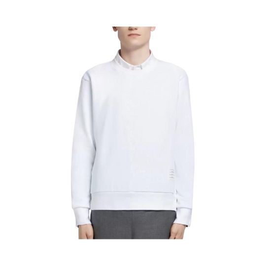WHITE LOOPBACK JERSEY KNIT CENTERBACK STRIPED CREWNECK PULLOVER
