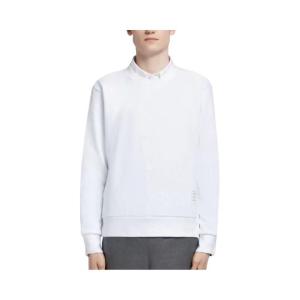 WHITE LOOPBACK JERSEY KNIT CENTERBACK STRIPED CREWNECK PULLOVER