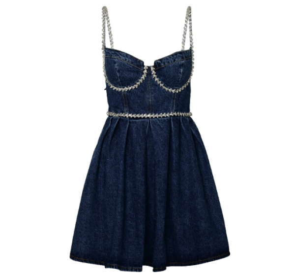 Diamante detail denim mini dress