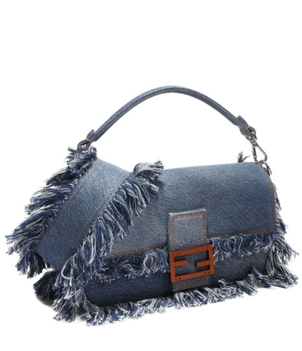Baguette Blue Denim Fringe Bag