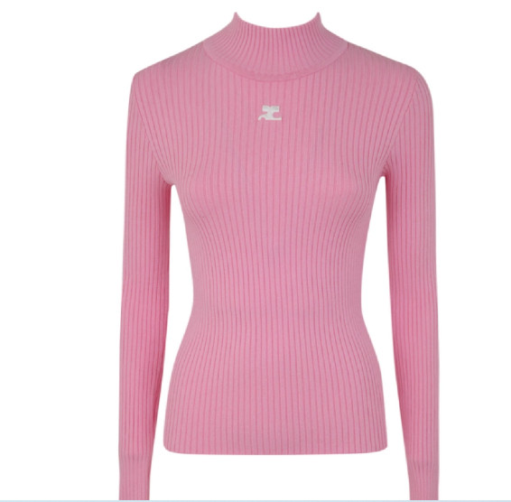 Logo high-neck rib knit top