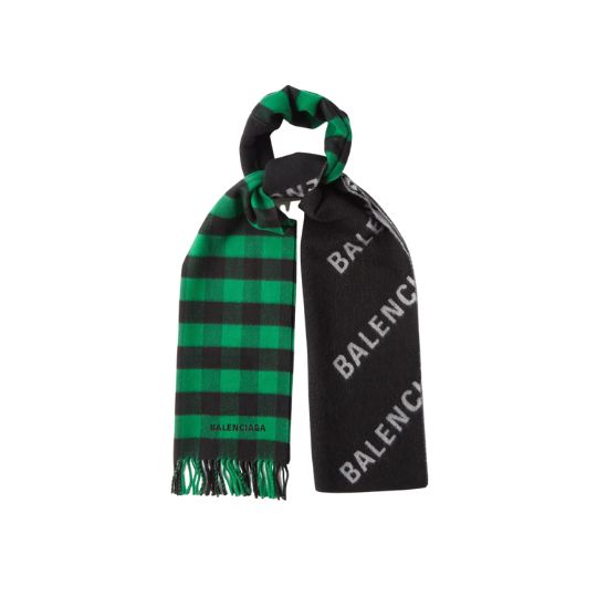 Logo Intarsia Check Cotton Scarf
