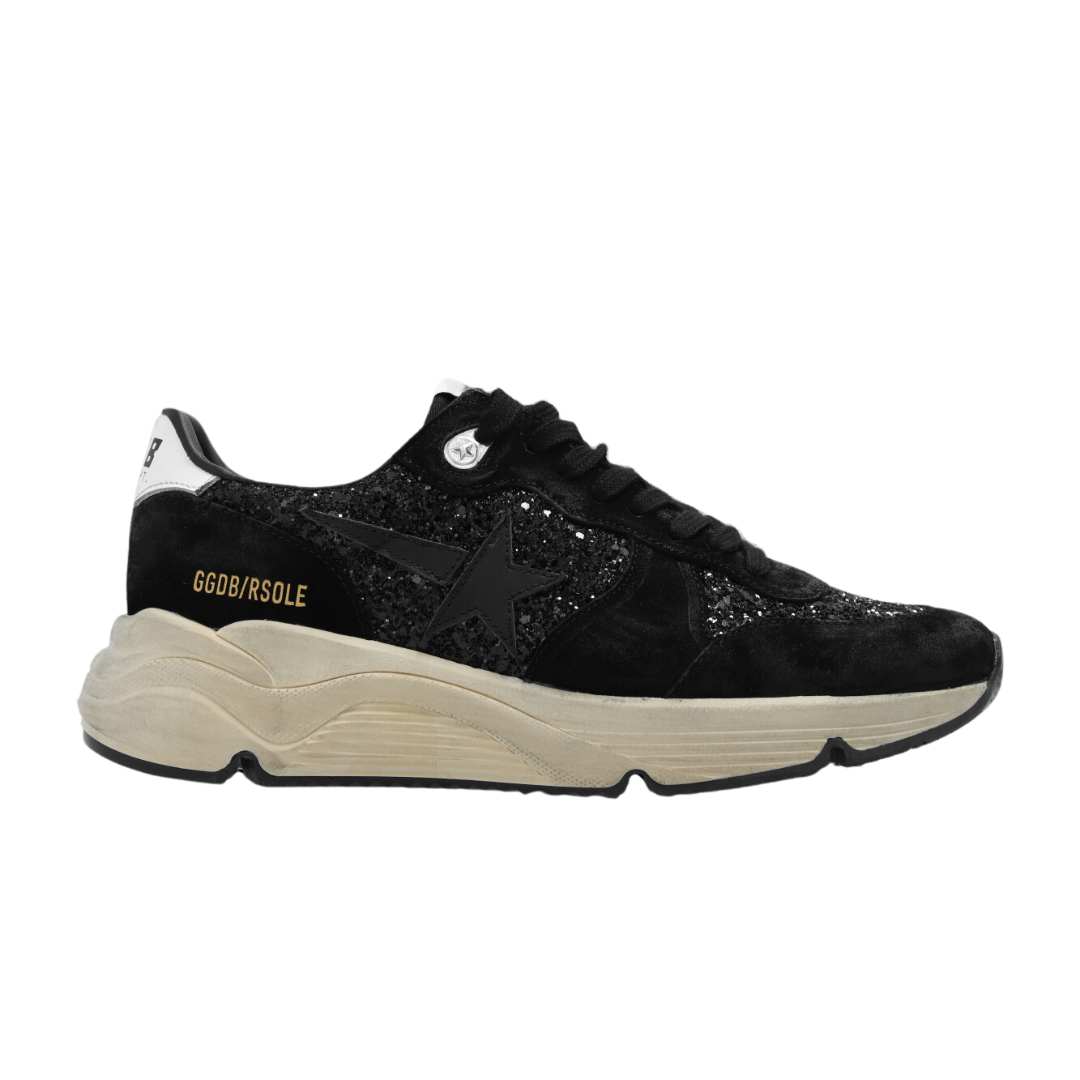 Running sole black glitter leather black star