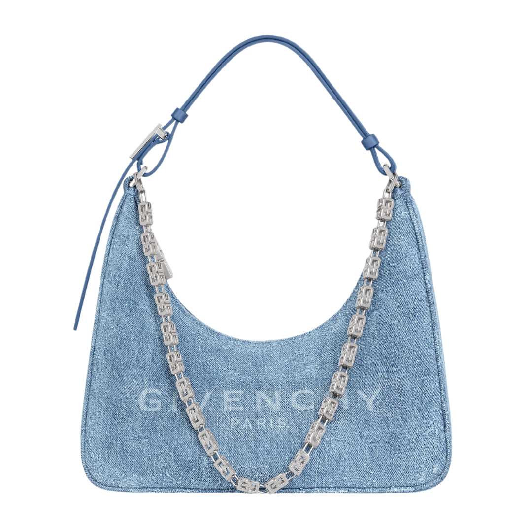 Small moon cutout chain denim shoulder bag