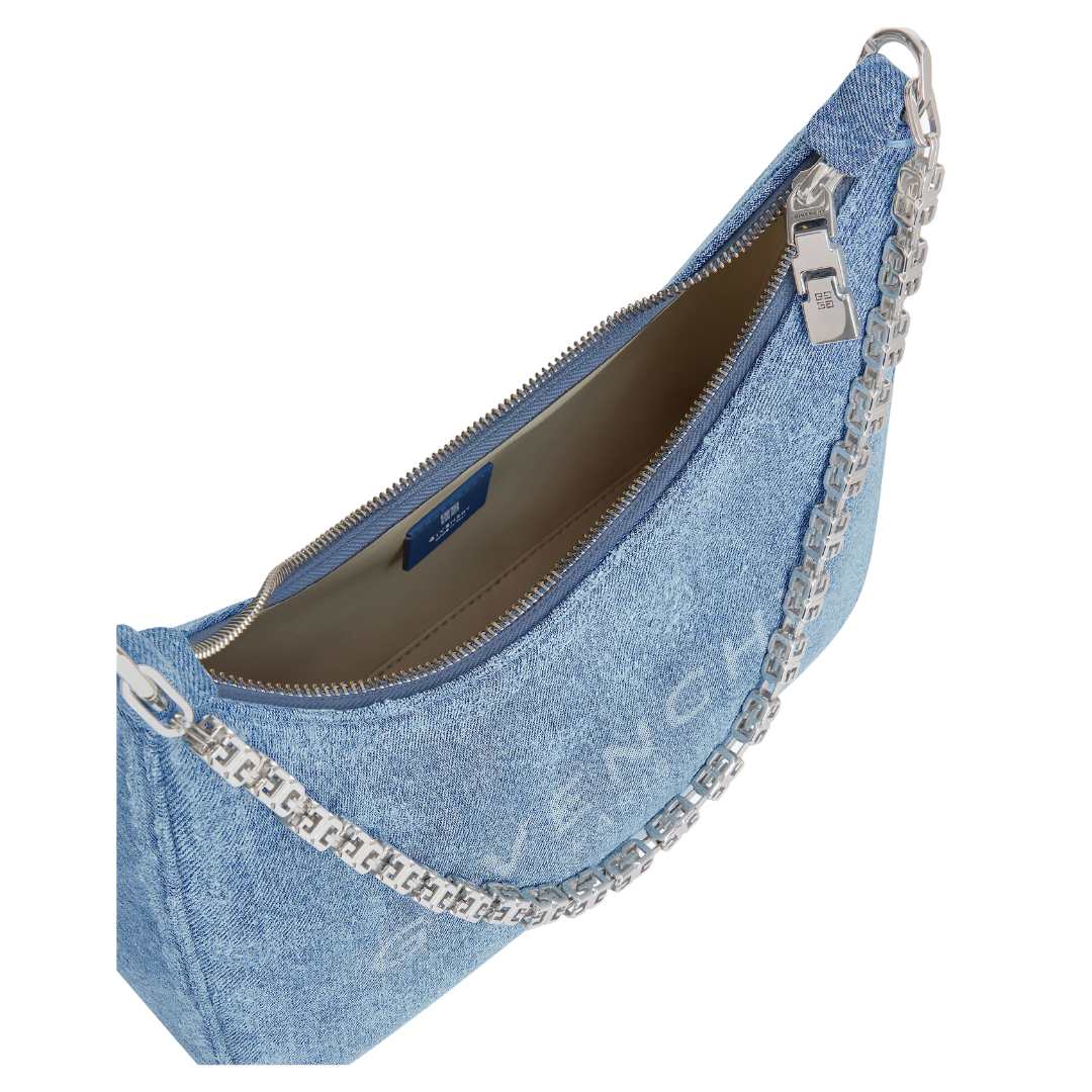 Small moon cutout chain denim shoulder bag