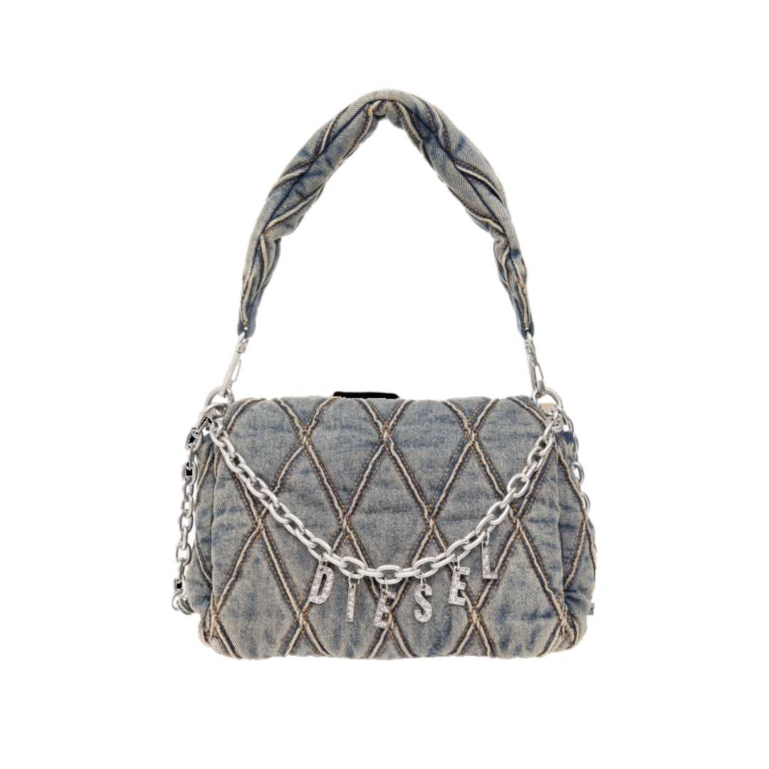 Charm D initial denim shoulder bag