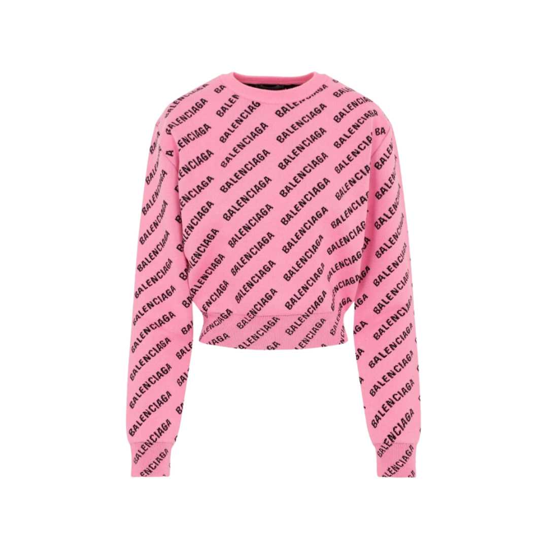 Balenciaga Mini Allover Logo Knit Pink Women
