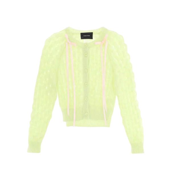  Long Sleeve Bubble Knit Cardigan With Bow Detail