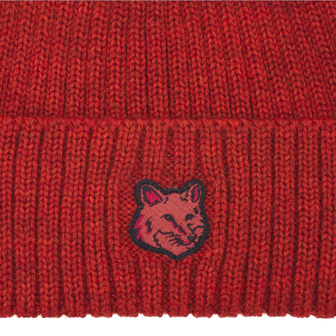 Bold Fox Head Patch Ribbed Beanie