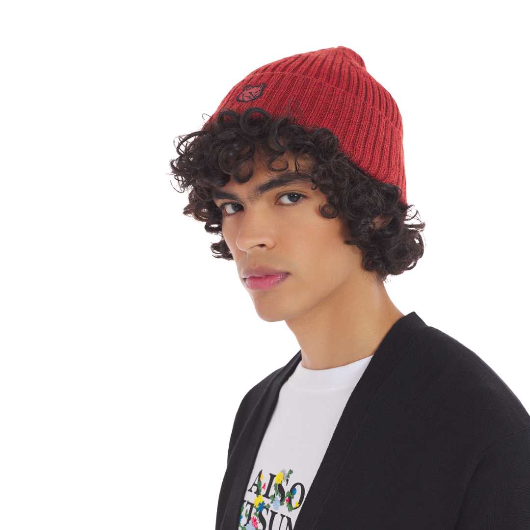 Bold Fox Head Patch Ribbed Beanie