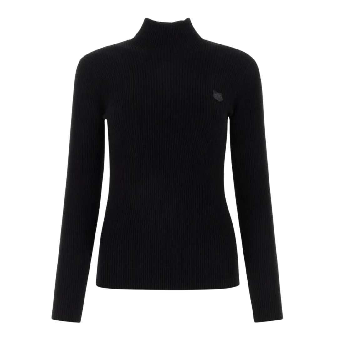 TONAL FOX HEAD PATCH FINE RIBBED TURTLENECK