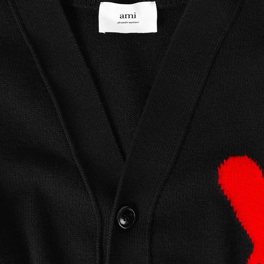 Big Heart Intarsia Logo Wool Cardigan - Black