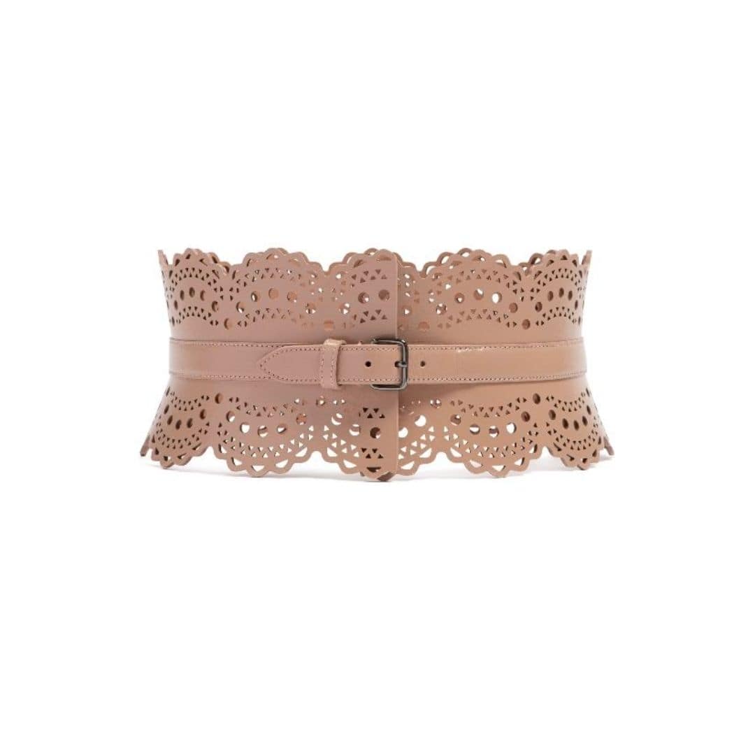 Openwork leather bustier waist belt