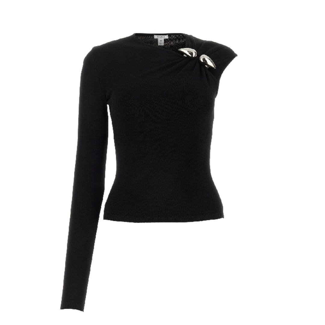 Metal-embellished one-sleeve T-shirt