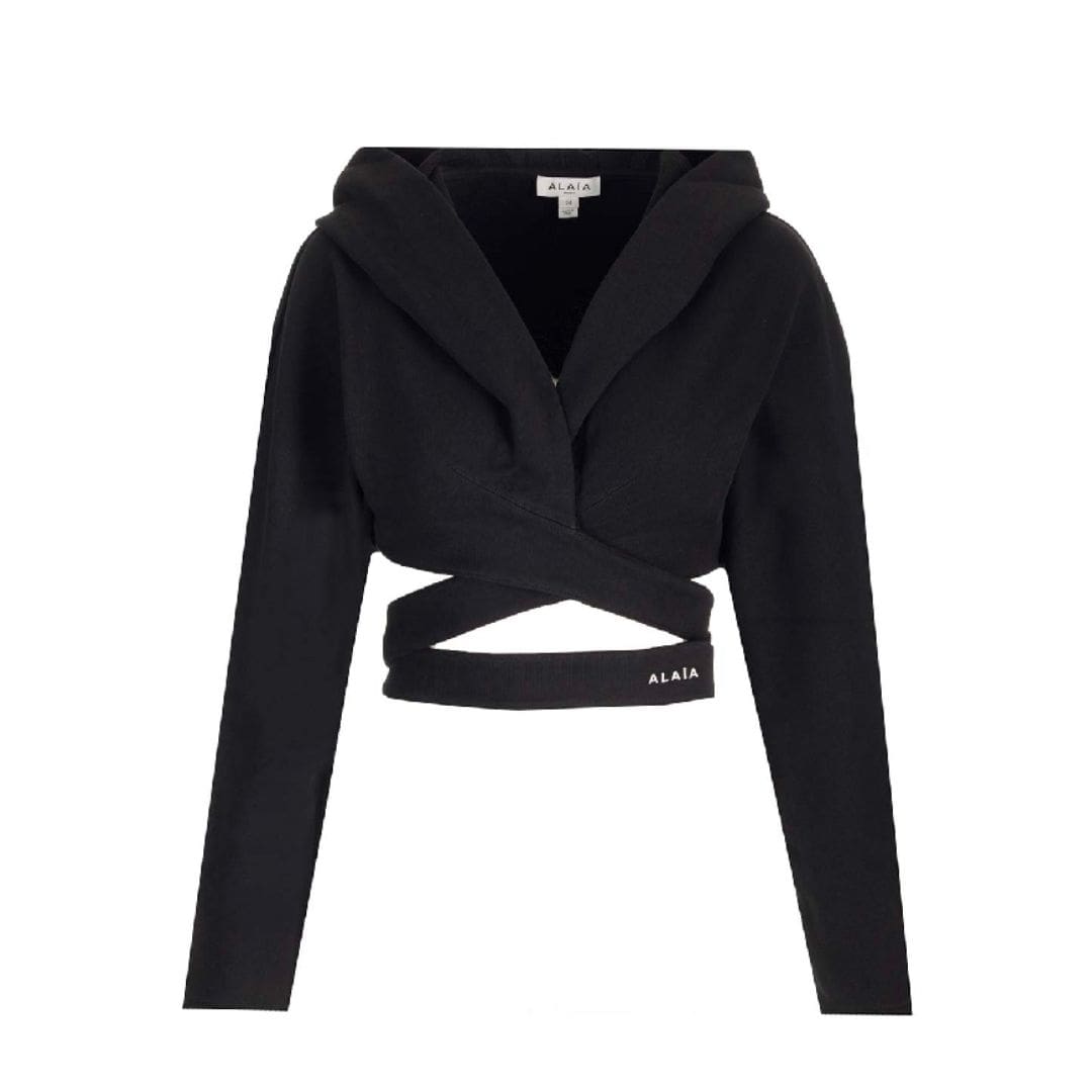 Logo-embroidered cross-strap cropped hooded top