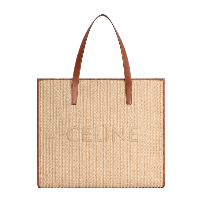 Large raffia Celine embroidery tote bag