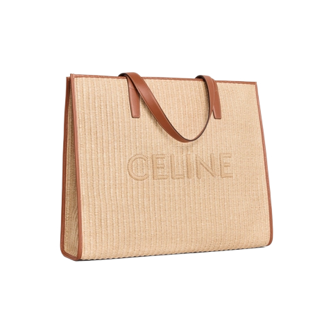 Large raffia Celine embroidery tote bag