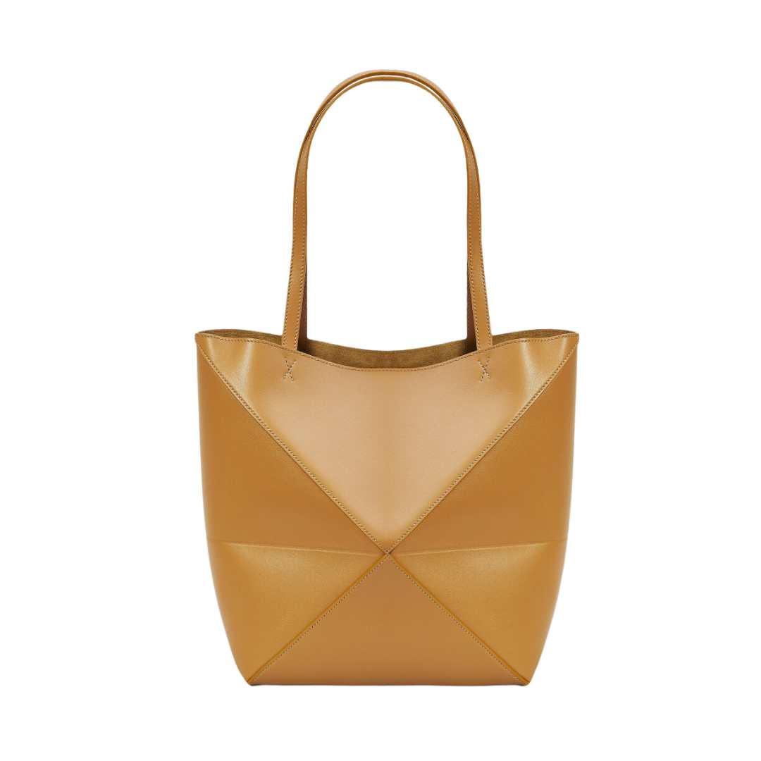 Medium Puzzle Fold tote in shiny calfskin Warm Desert