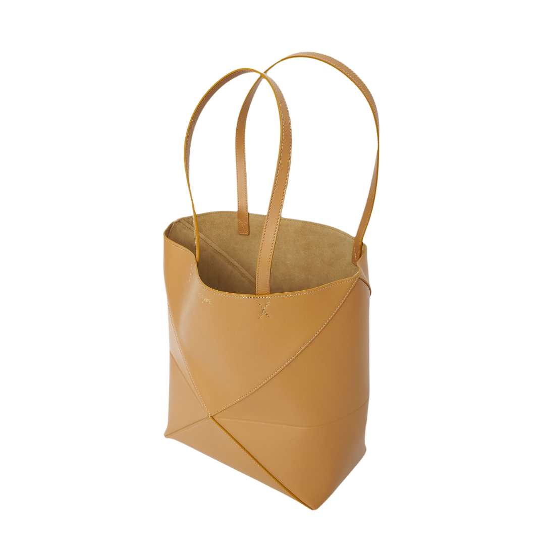 Medium Puzzle Fold tote in shiny calfskin Warm Desert