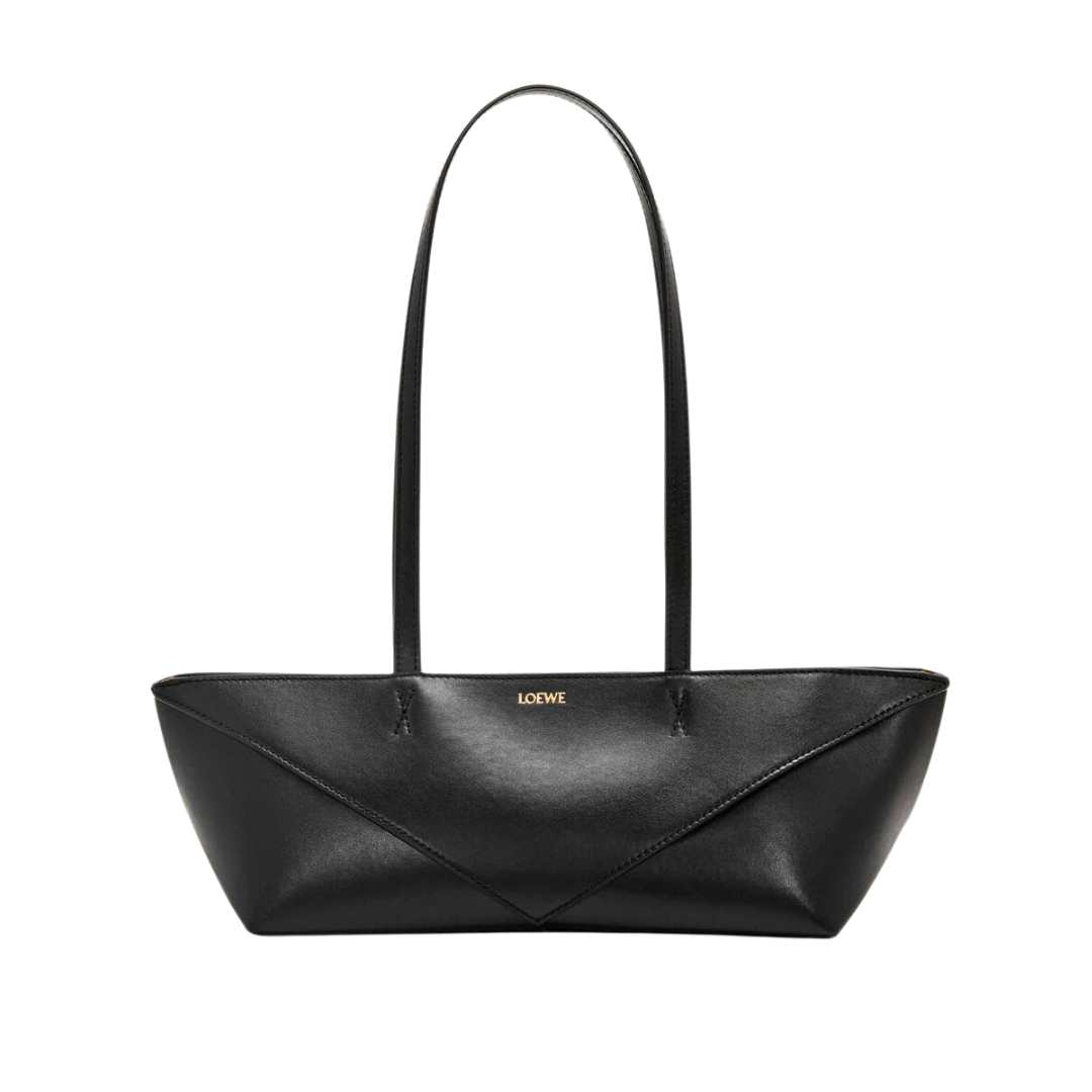 Cropped Puzzle Fold bag in shiny calfskin - Black	
