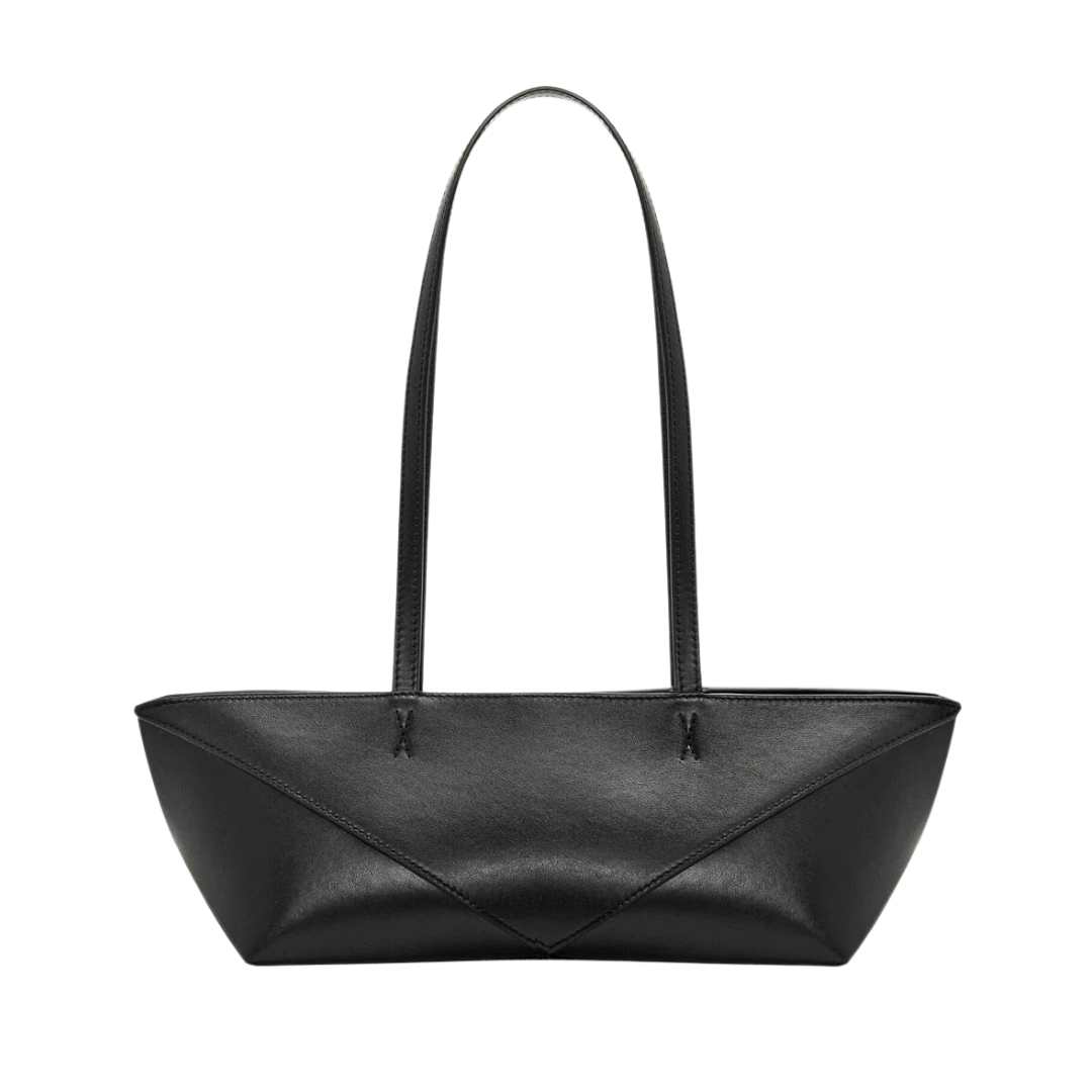 Cropped Puzzle Fold bag in shiny calfskin - Black	