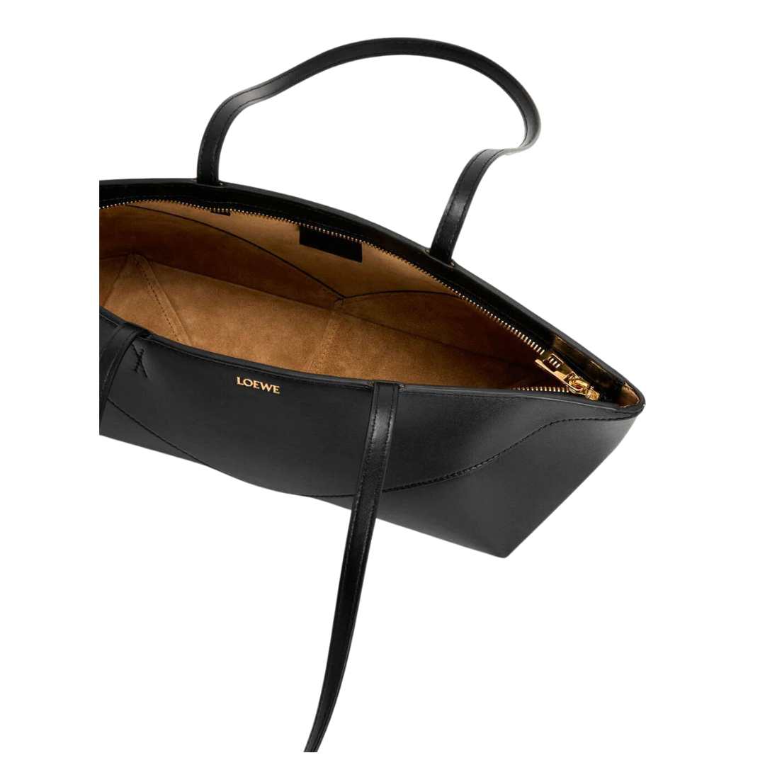 Cropped Puzzle Fold bag in shiny calfskin - Black	