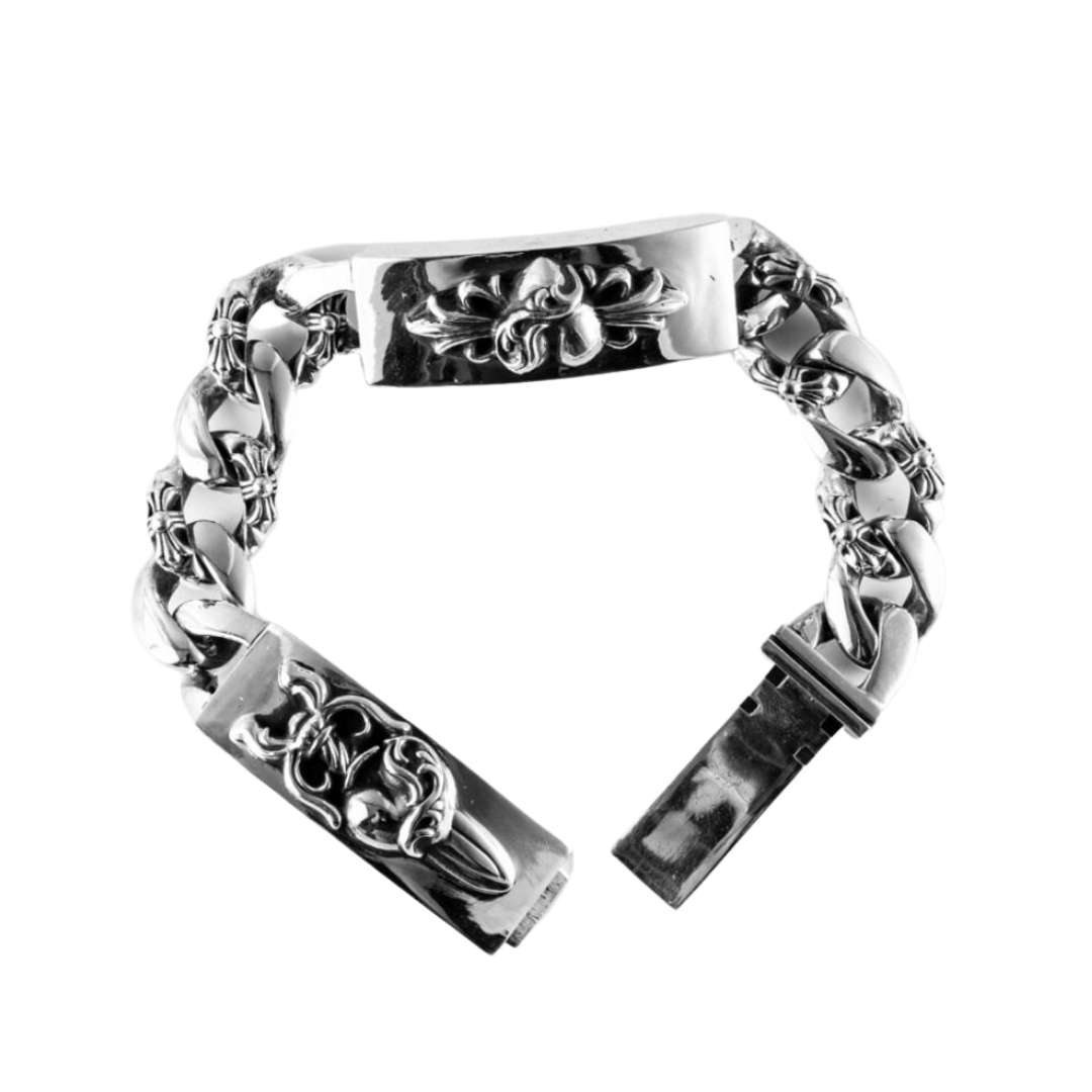 Double ID Heart Dagger & Heart Floral Fancy Bracelet