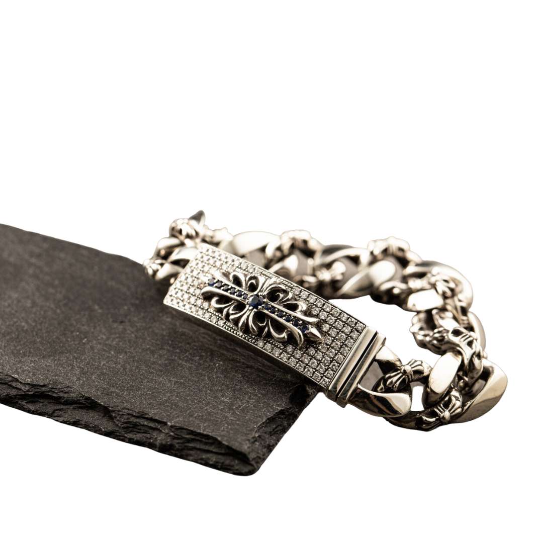 Floral ID Fancy Bracelet Full Pavedia & Sapphire (After)