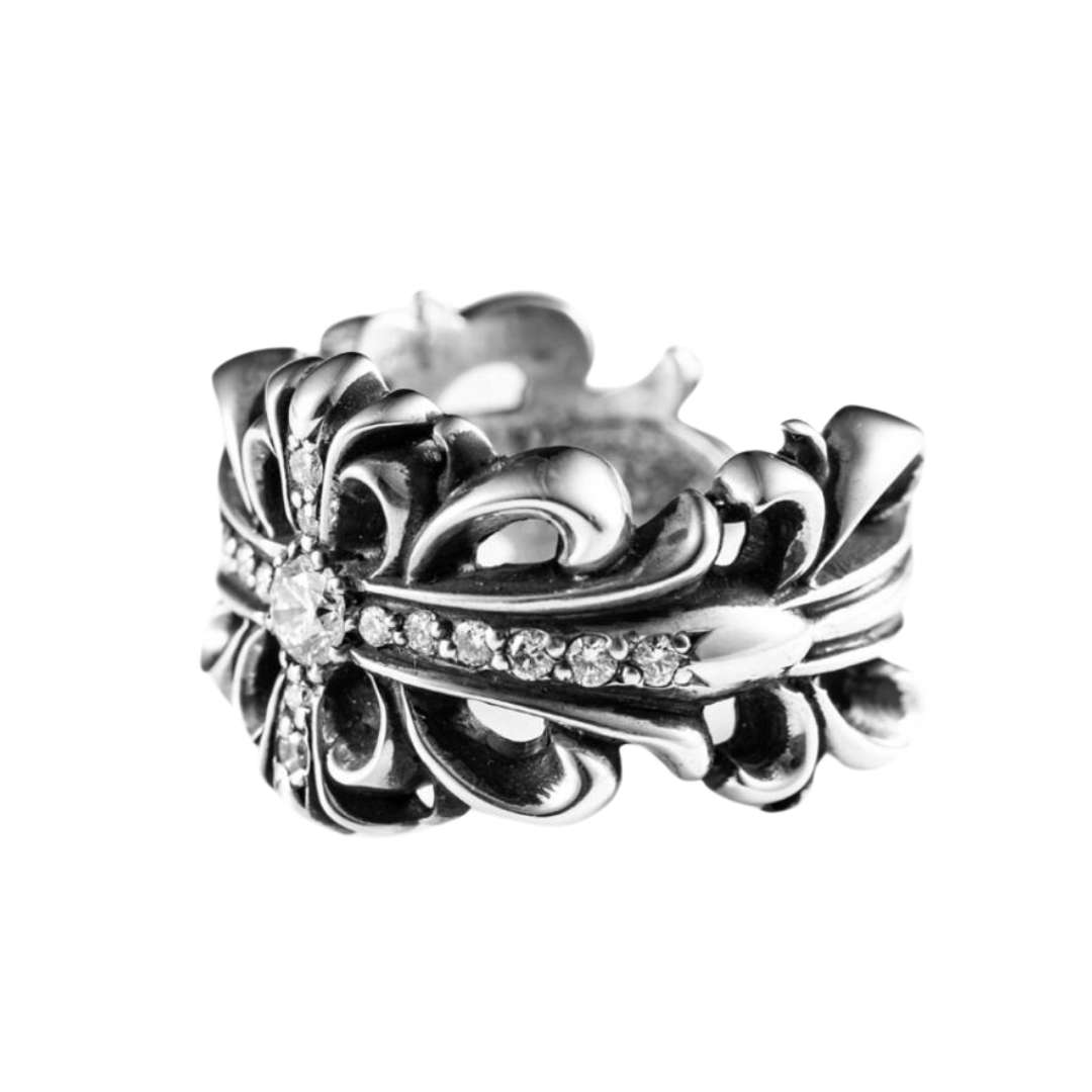 Double Floral Ring Pave Full Diamond (After) Large Size