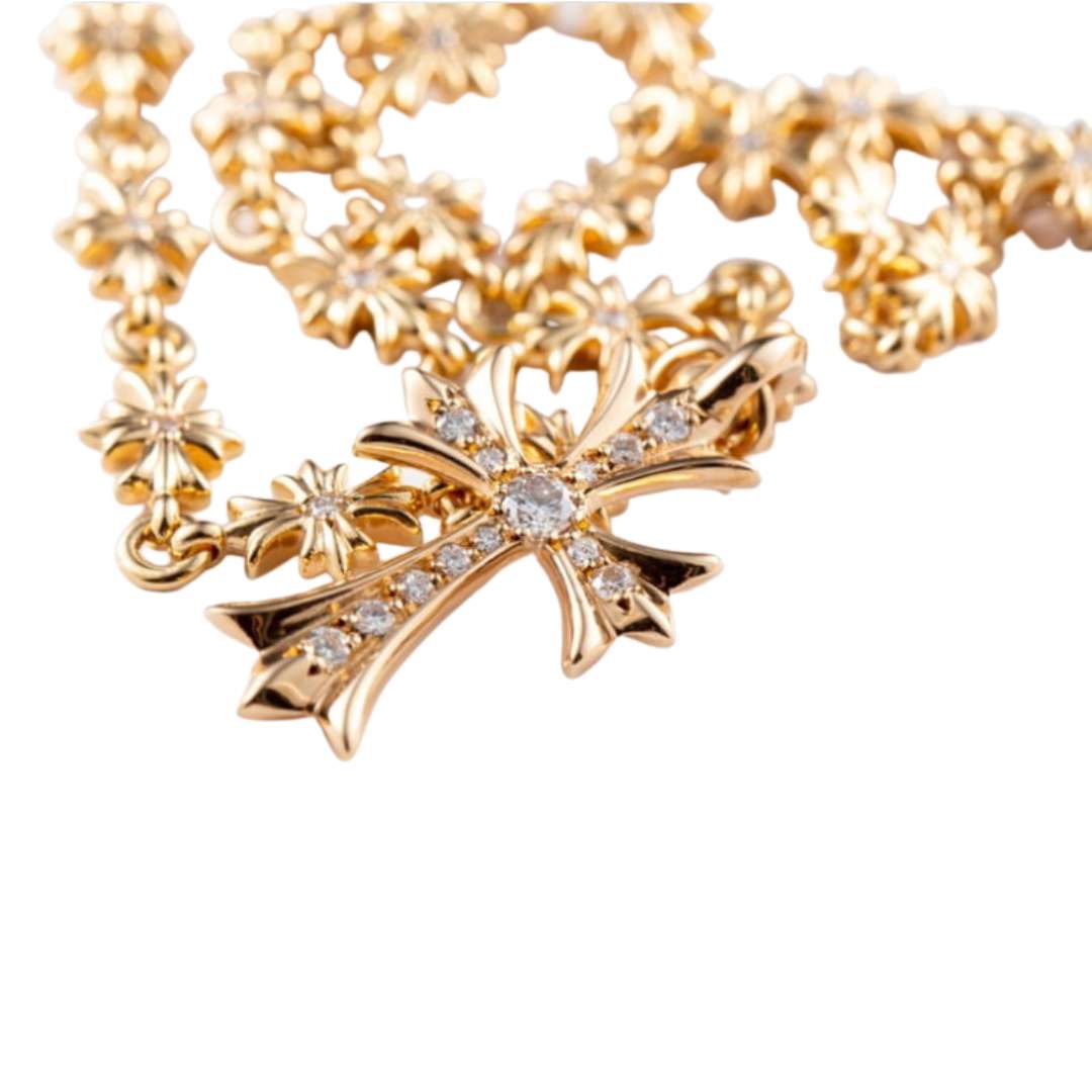 22K Gold Tiny Pavedia Necklace & Tiny Crossful Pavedia Necklace SET (Original)