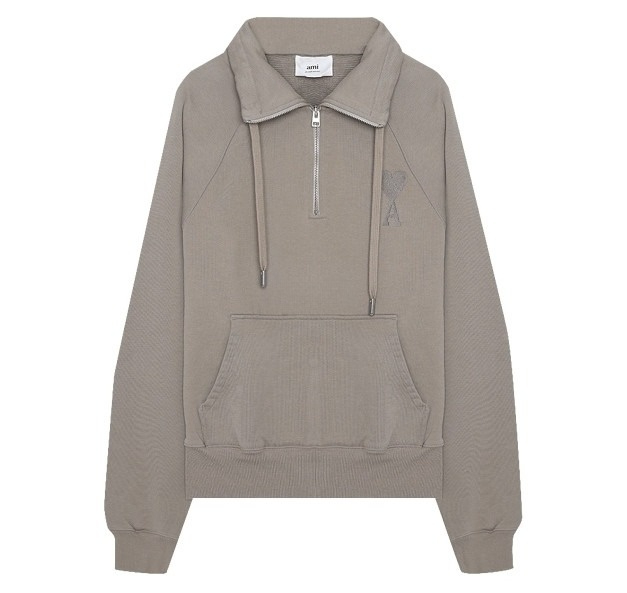 Tone-on-tone chain stitch heart logo loopback organic cotton half zip-up