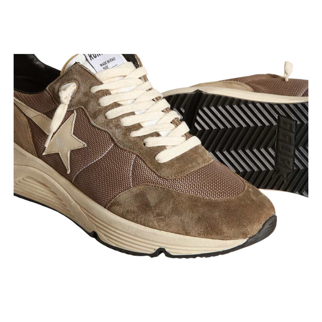 Running Sole sneakers in olive-green mesh and leather with cream-colored leather star and heel tab $ 625
