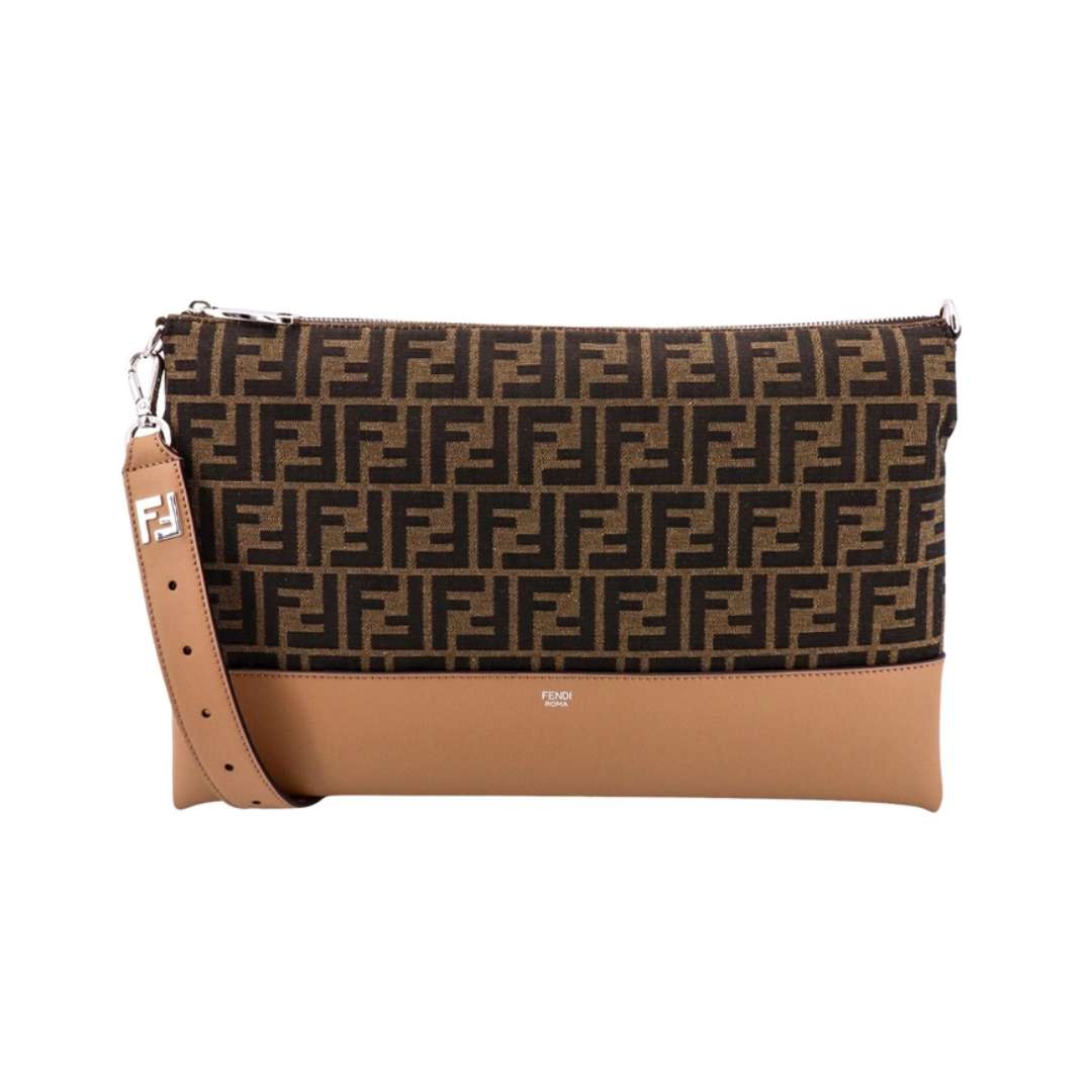 FF jacquard and smooth leather shoulder bag