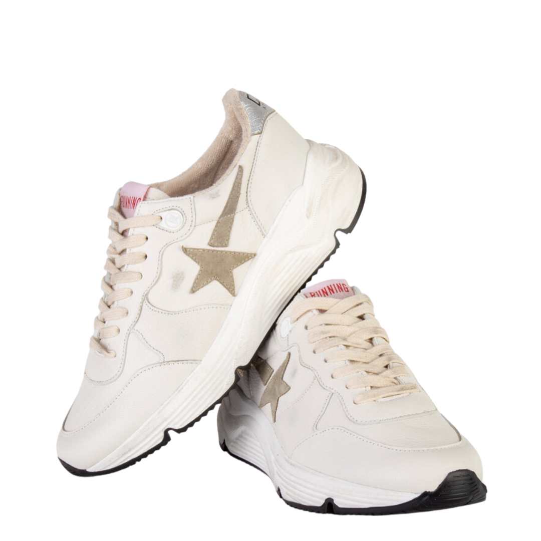 Running sole white leather suede star