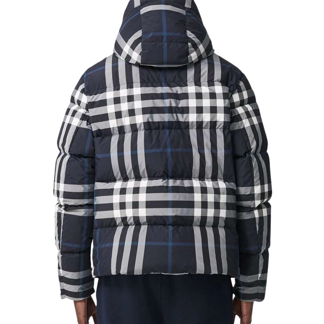 Detachable-hood Check Puffer Jacket