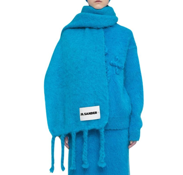 Logo Patch Fringe Mohair Blend Muffler