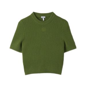 Women's Cropped Short Sleeve Knit - Forest Green