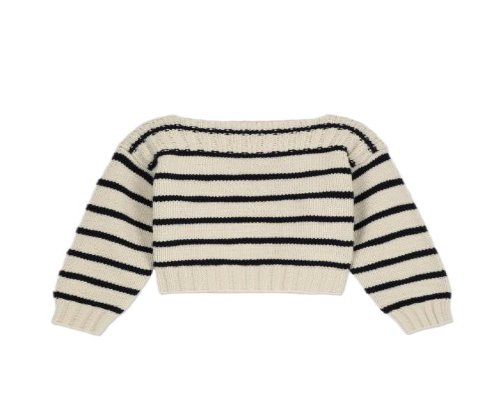 Women's Boat Neck Striped Knit - Off White: Navy