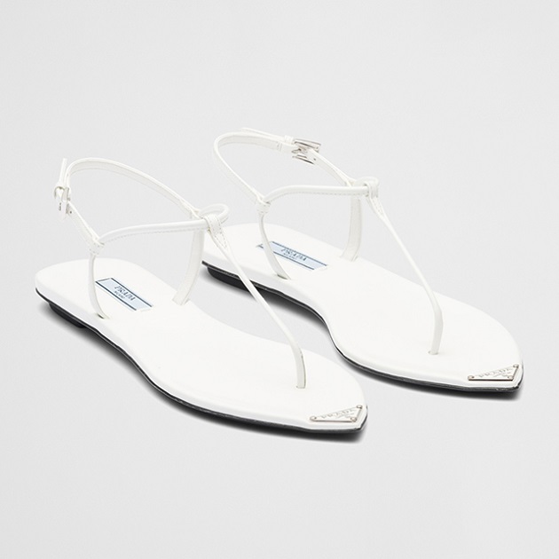 (W) Prada Brushed Leather Thong Sandal White