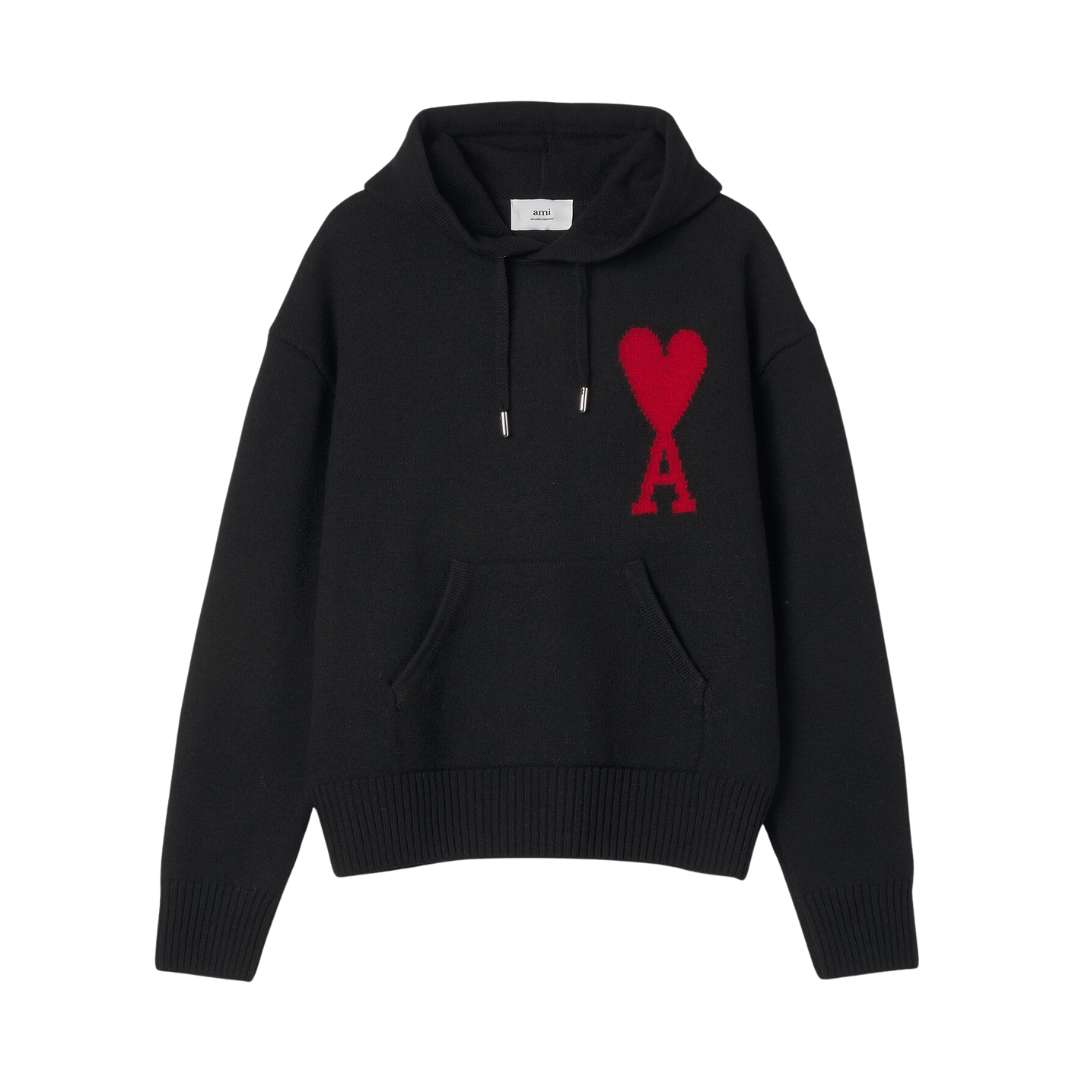 AMI de Coeur Oversize Intarsia Hoodie Black Red - 22SS