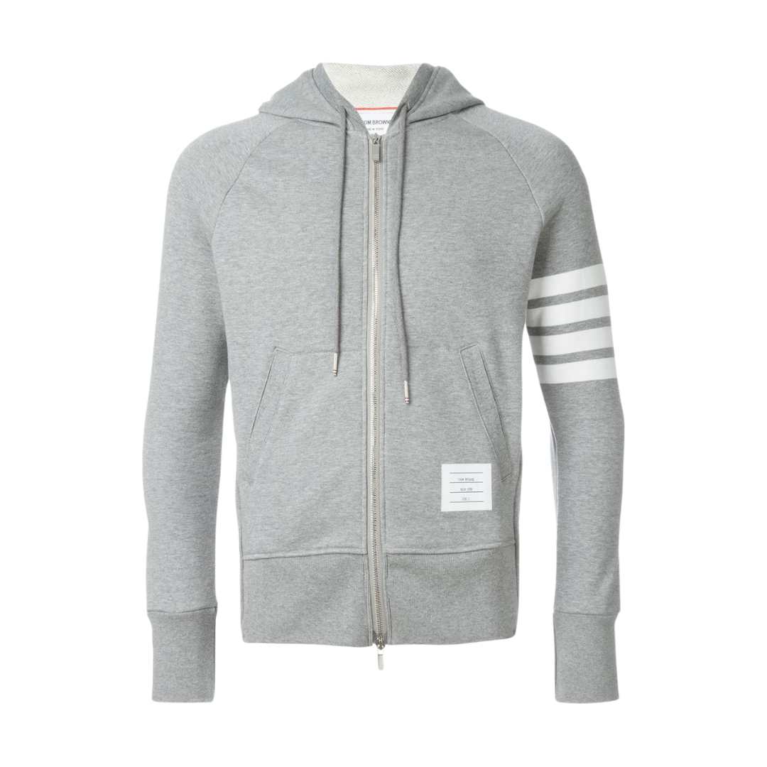 4-bar stripe RWB tab loopback jersey knit hooded zip-up