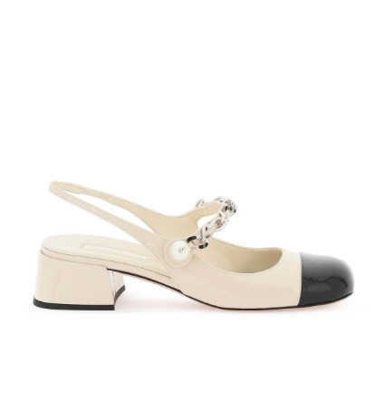 (W) Miu Miu Leather Slingback Pumps Ivory Black