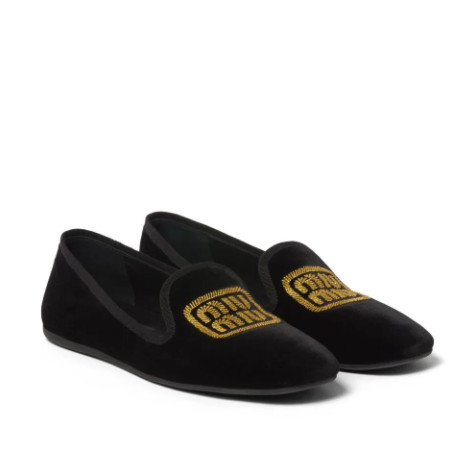 Lurex logo embroidered velvet loafers