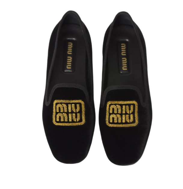 Lurex logo embroidered velvet loafers