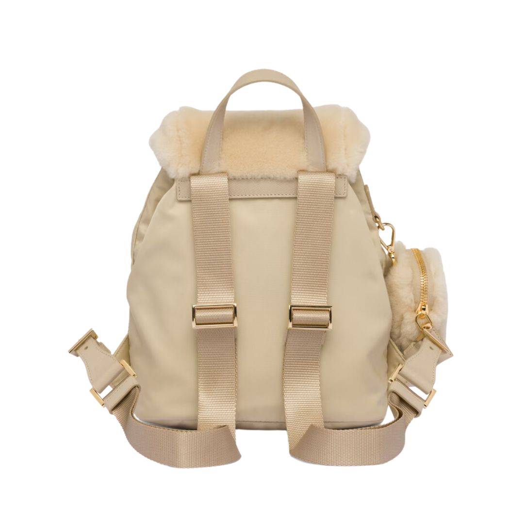 Re-nylon and shearling backpack
